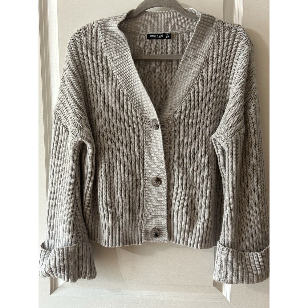 Nasty Gal Women’s Size Small Gray Oversized Cardigan Sweater Chunky Knit